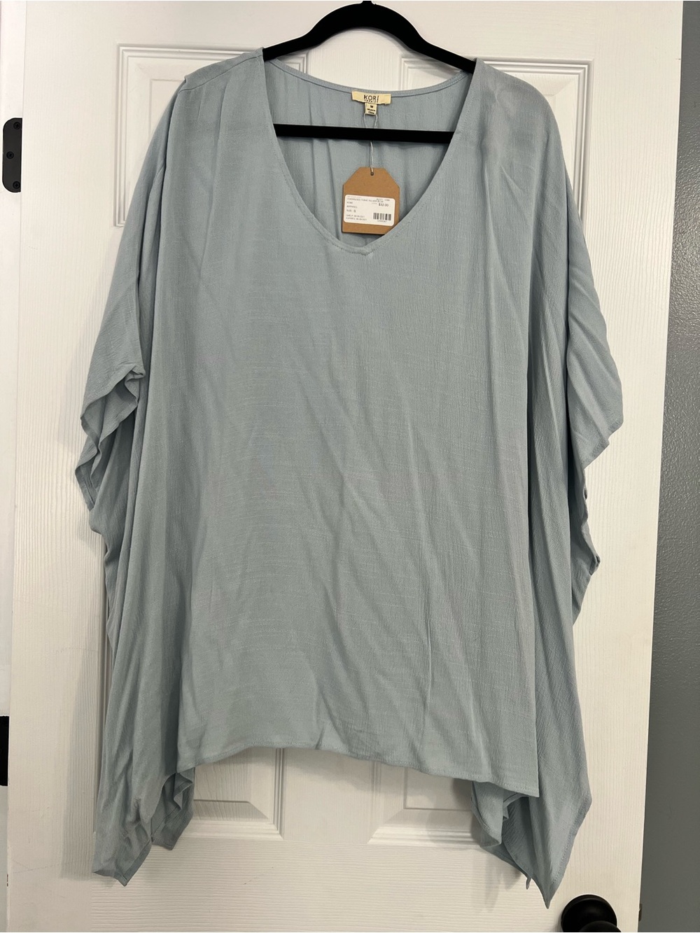 Kori America boutique light Blue V-Neck tunic top- Medium